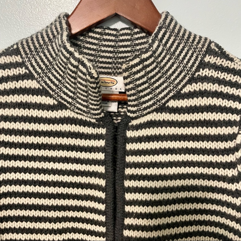 Talbots Gray White Stripe Wool Angora Rabbit Hair Cardigan - Picture 3 of 9